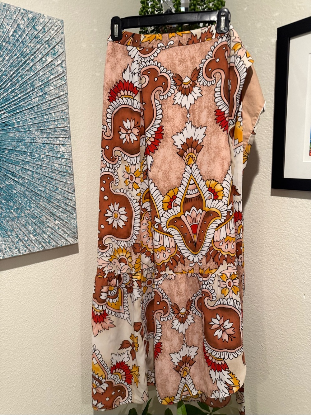 BCBGMaxAzria Paisley Floral Maxi Dress in Brown, Cream, Yellow, Red